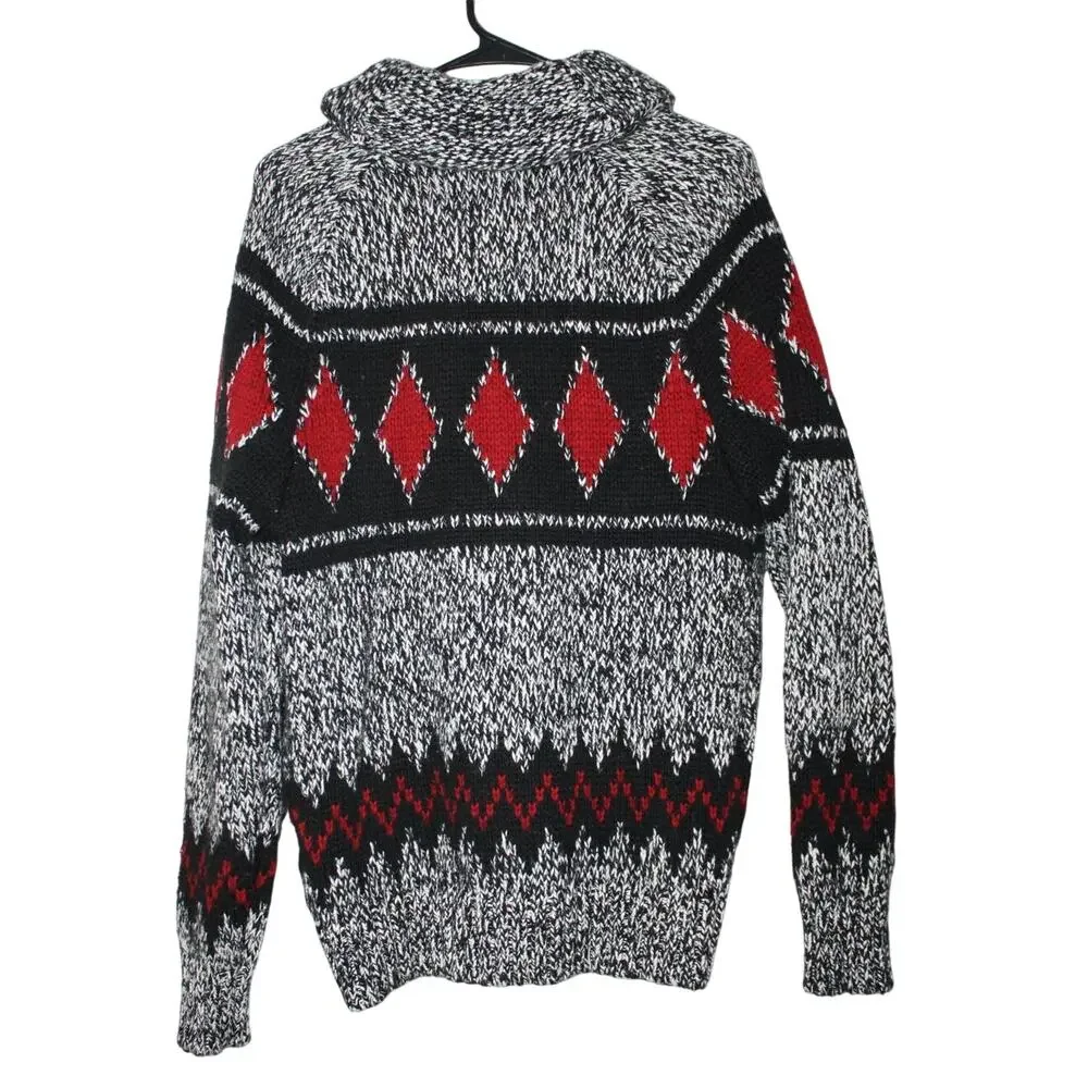 VTG American‎ Eagle Hand Knit Cowichan Zip Up Sweater Men's Small